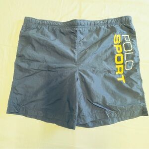 Ralph Lauren Navy Athletic Shorts with Yellow Logo